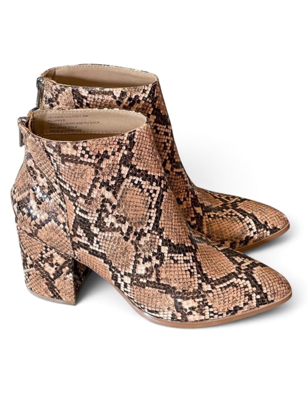 Steve Madden Julianne Tan Snake Print Boots NWB SZ 8